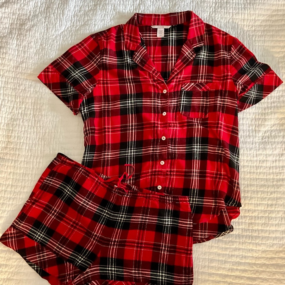 Red Plaid Button-Up Pajama Set